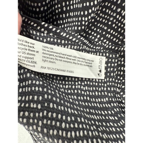 Eileen Fisher Black Polka Dot Silk Sleeveless Button Front Dress Size Large EUC - Picture 8 of 10